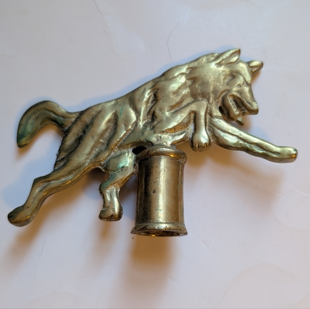 LEAPING WOLF Boy Scout cast BRASS flag pole finial Vintage